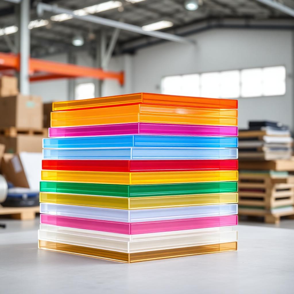 Stacked clear and coloured acrylic sheets at Acry Plus Mumbai warehouse